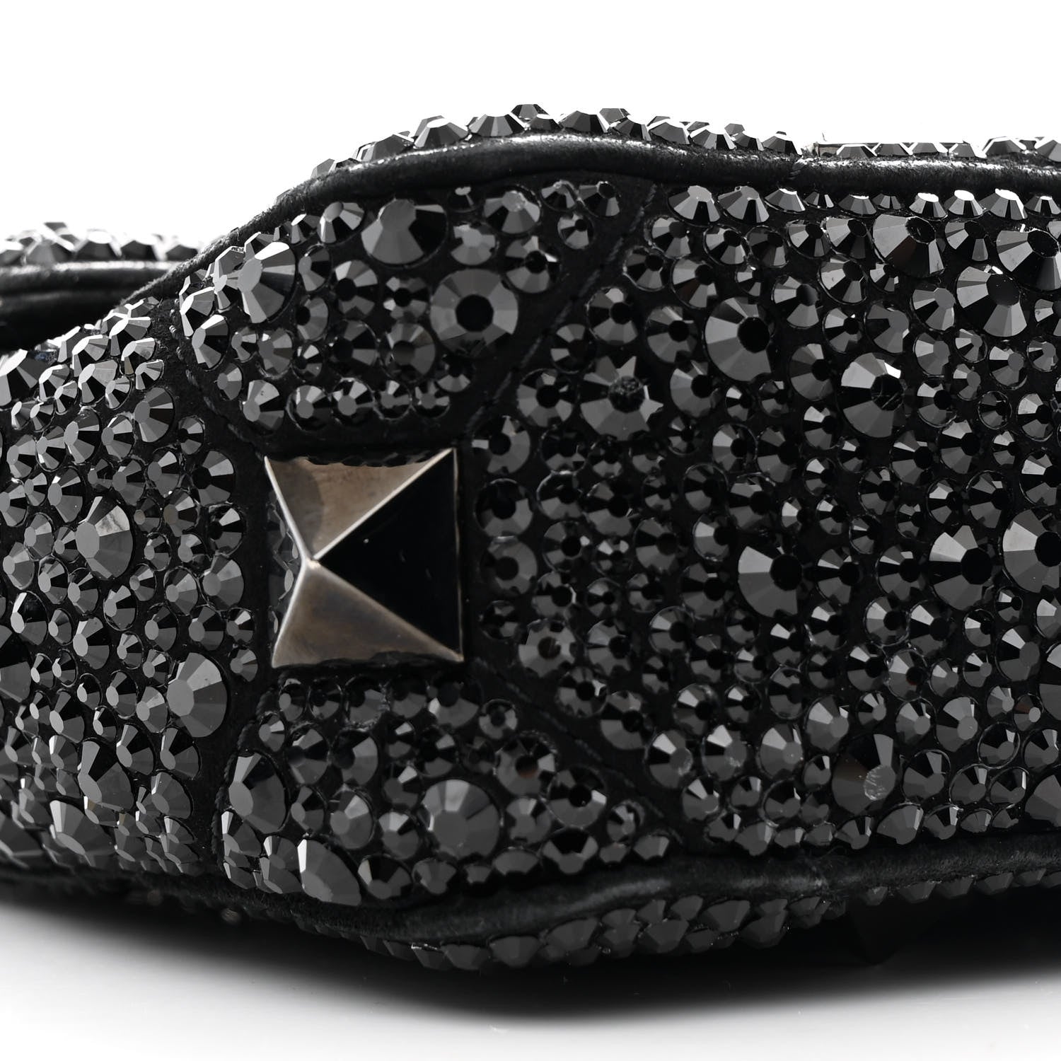 Valentino Garavani Crystal Suede Lacquer Monochrome Medium Roman Stud Shoulder Bag Black 8 of 9
