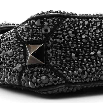 Valentino Garavani Crystal Suede Lacquer Monochrome Medium Roman Stud Shoulder Bag Black 8 of 9