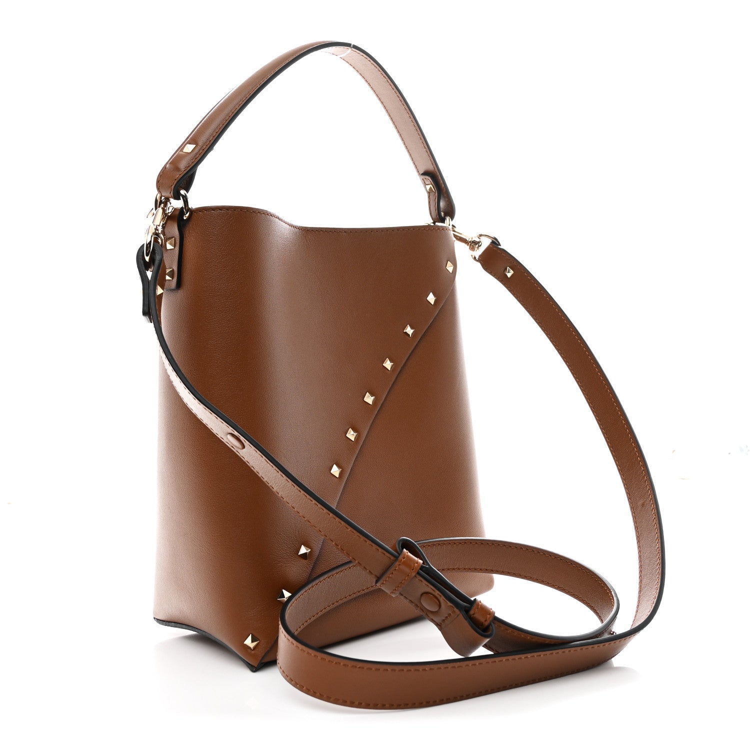 Valentino Garavani Calfskin Rockstud Wispy Bucket Bag Tobacco 3 of 12