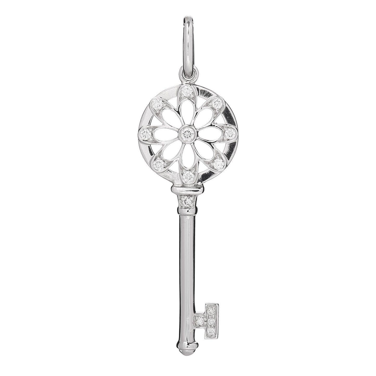 18K White Gold Diamond Floral Key Pendant