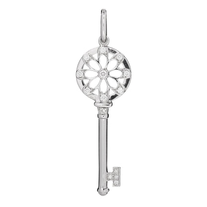 Tiffany 18K White Gold Diamond Floral Key Pendant 1 of 3