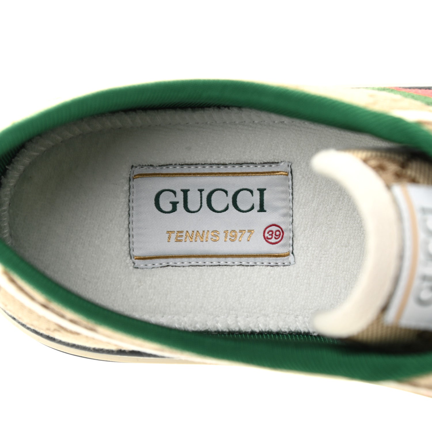 Gucci GG Monogram Web Womens 1977 Tennis Sneakers 39 Beige Ebony Mystic White 6 of 7