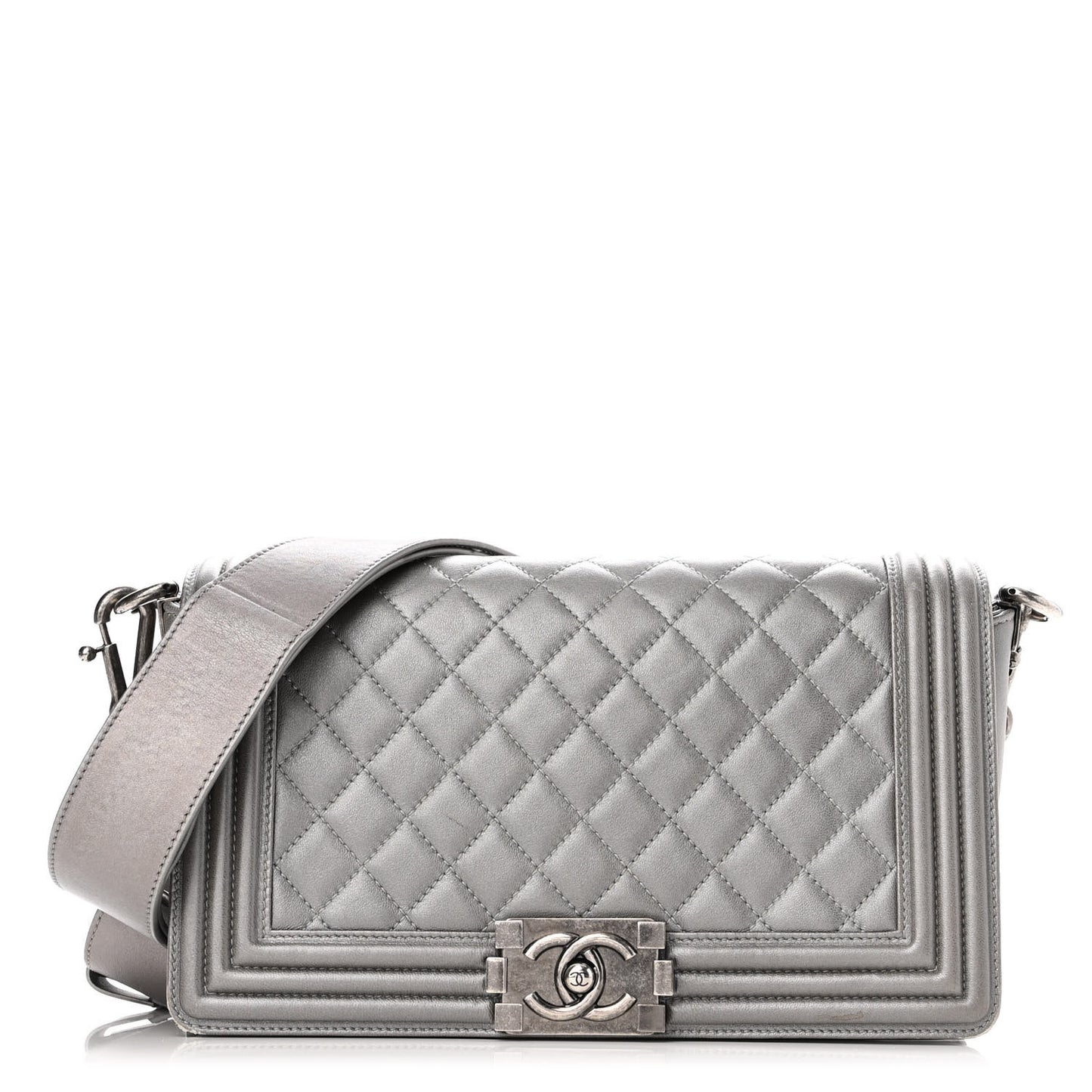 Metallic Lambskin Stingray Quilted Medium Boy Flap Silver