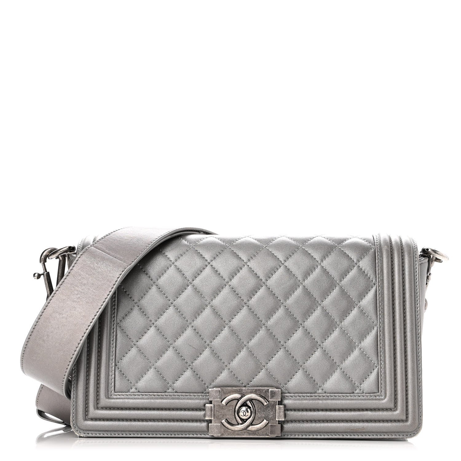 Chanel Metallic Lambskin Stingray Quilted Medium Boy Flap Silver 1 of 13
