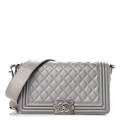 Chanel Metallic Lambskin Stingray Quilted Medium Boy Flap Silver 1 of 13