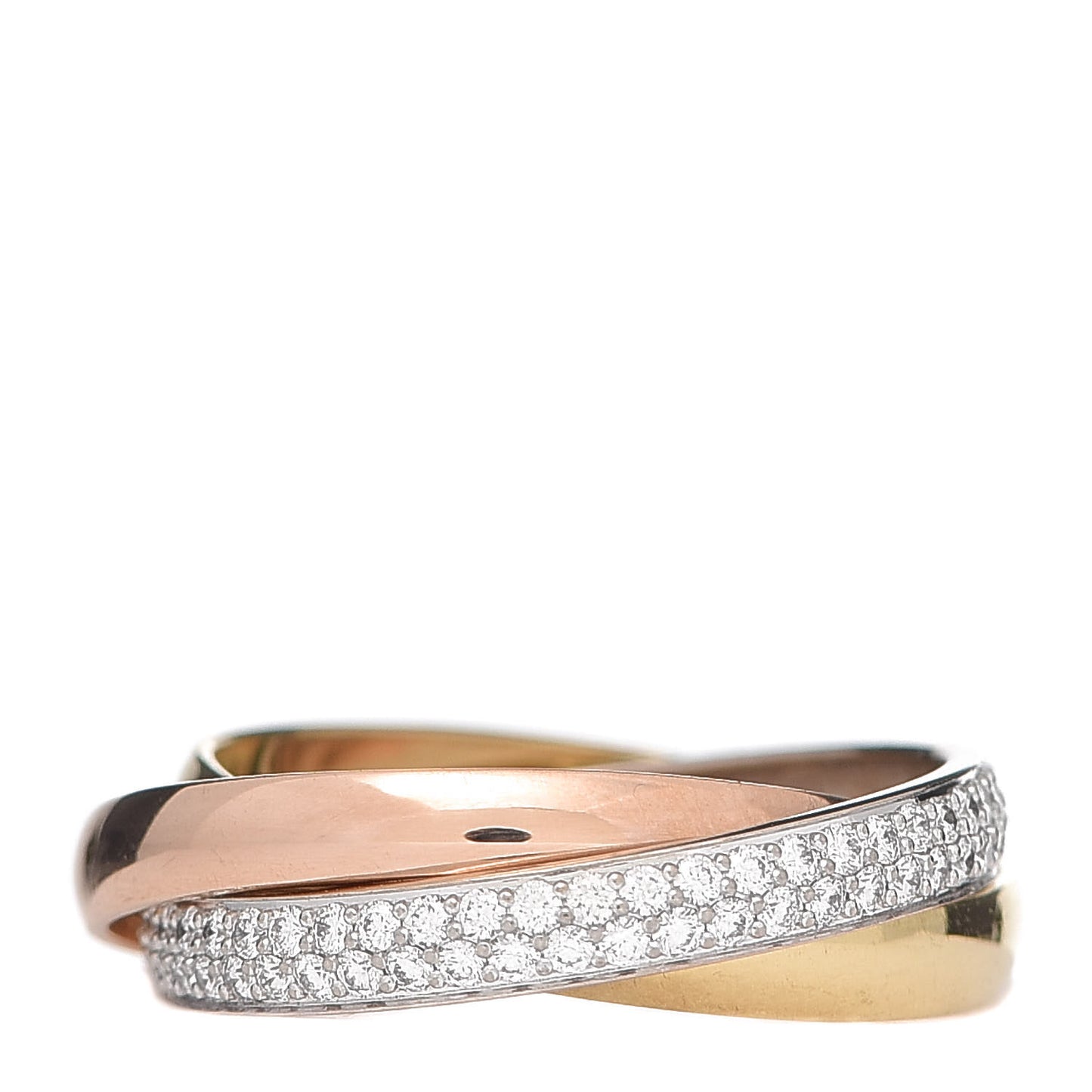 18K White Yellow Pink Gold Diamond Small Trinity Paved Ring 49 5