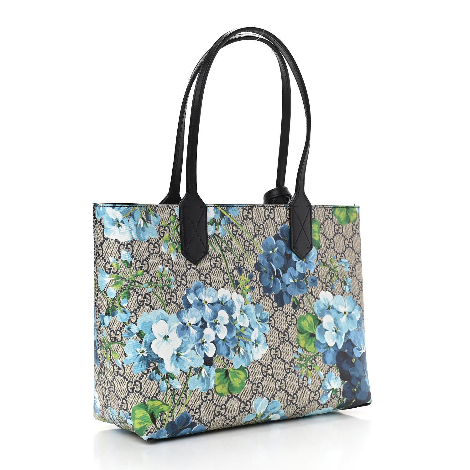 Gucci GG Supreme Monogram Blooms Small Reversible Tote Beige Blue Navy 4 of 17