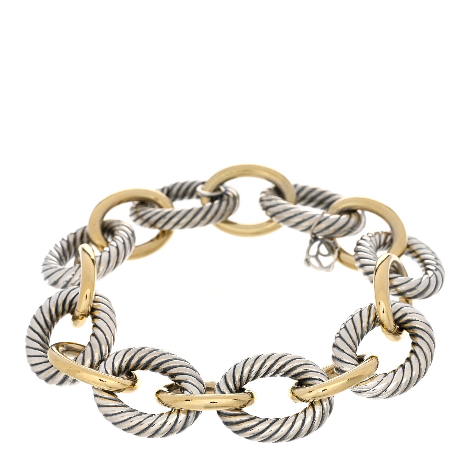 David Yurman Sterling Silver 18K Yellow Gold 18mm Extra Large Oval Link Bracelet 1 of 3