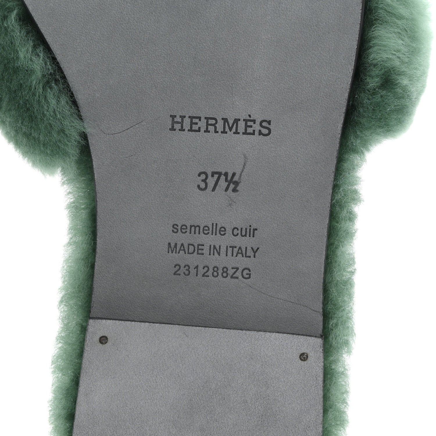 Hermes Woolskin Oran Sandals 37.5 Vert Anglais 7 of 9