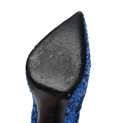 Saint Laurent Sequin Paris 105 V Cut Pumps 35 Bleu Roy 17 of 18
