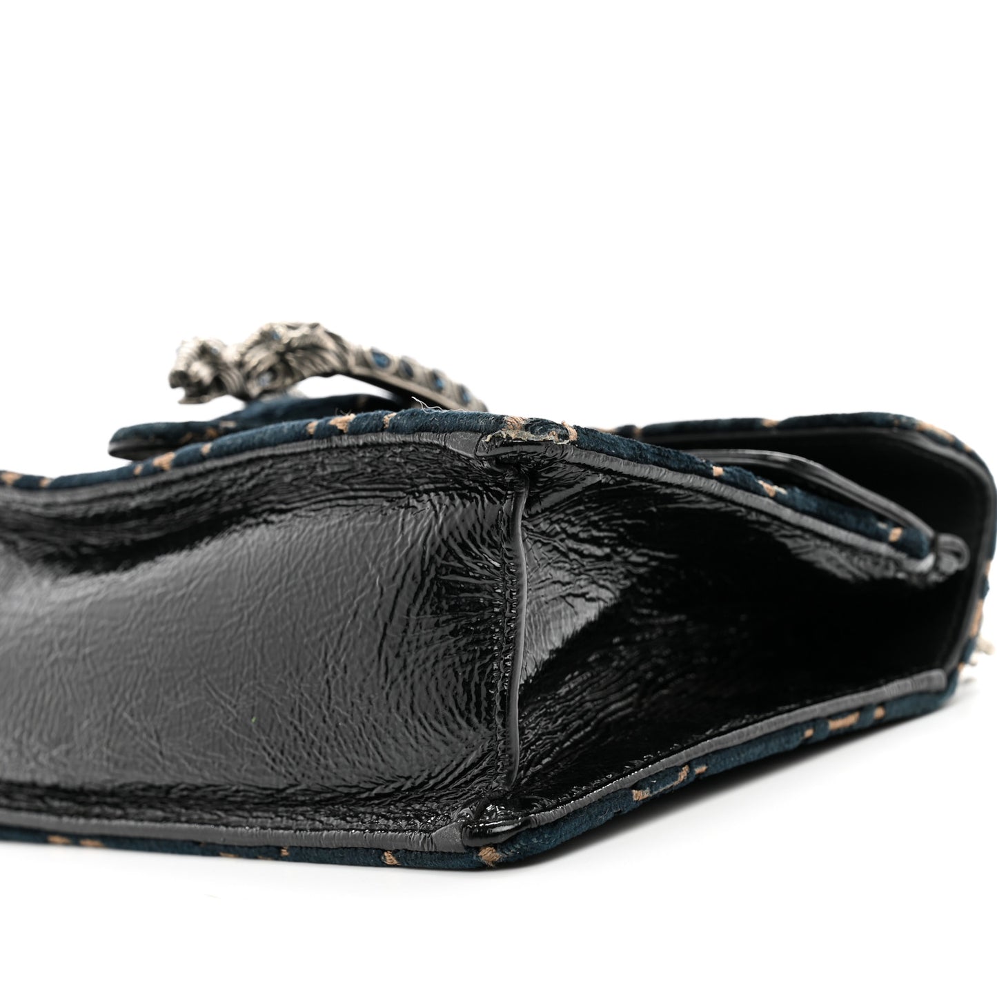Velvet Skipper Crystal GG Monogram Small Dionysus Shoulder Bag Blue Beige Black