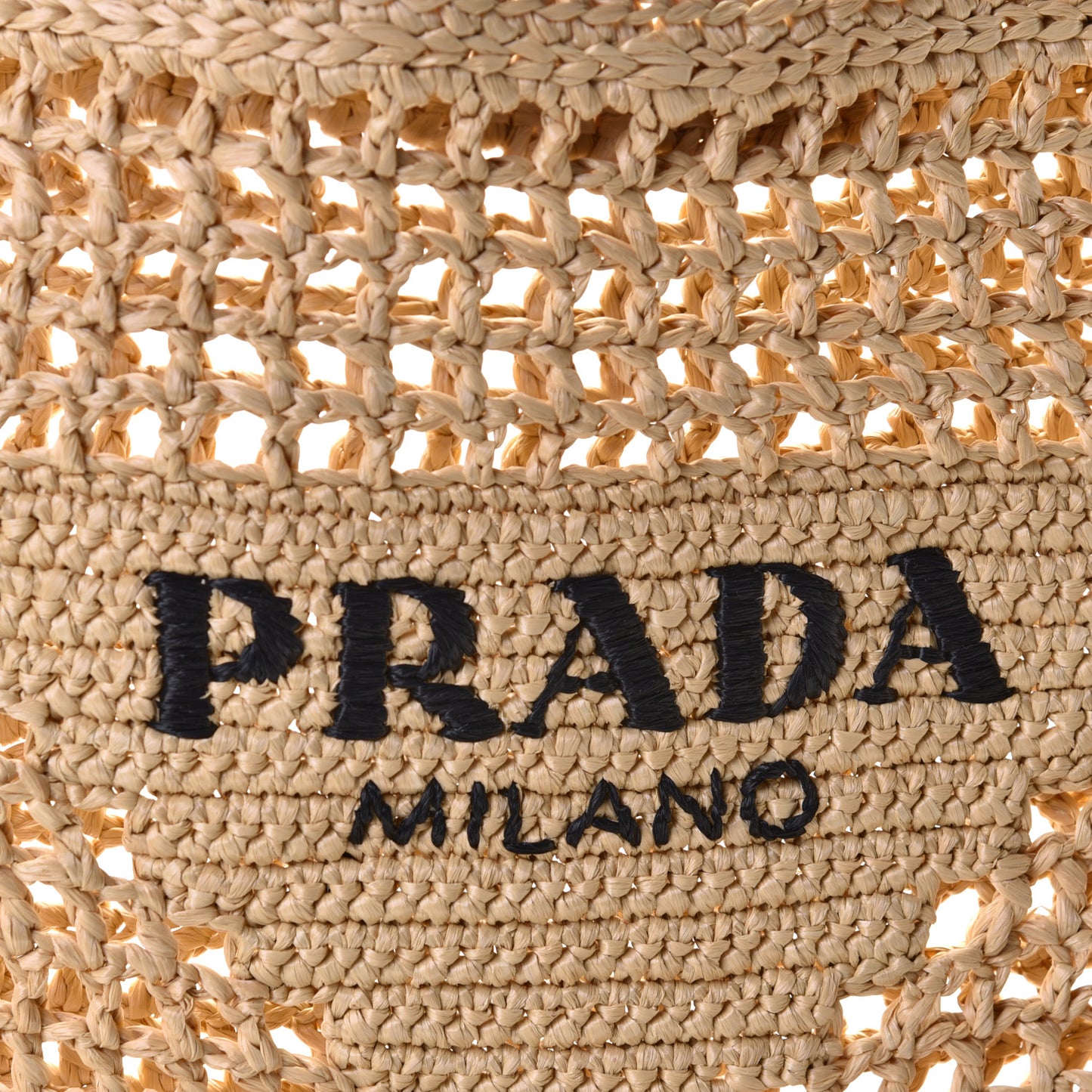 Yarn Raffia Effect Crochet Logo Embroidered Tote Bag Naturale