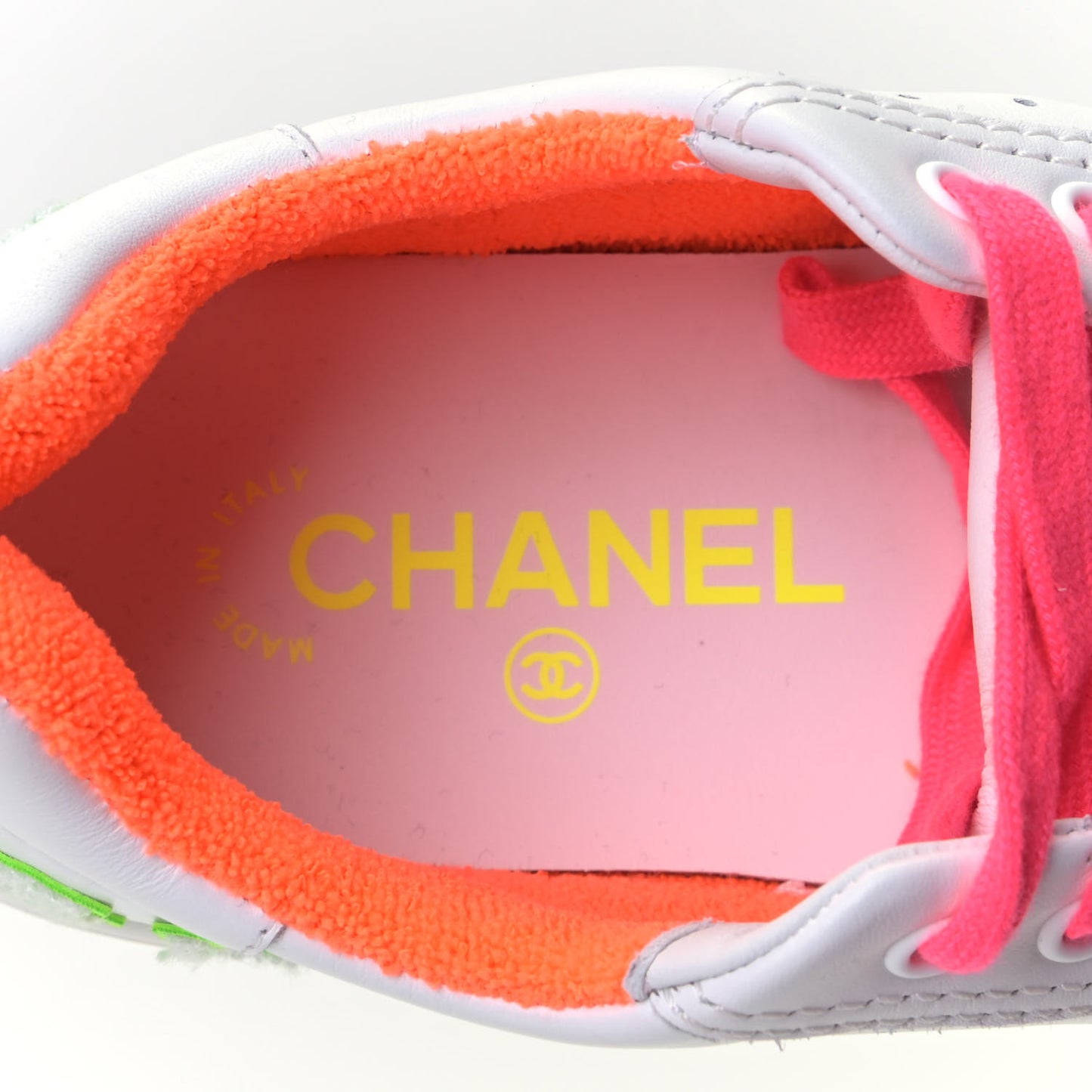 Calfskin Womens Logo Sneakers 37.5 White Multicolor