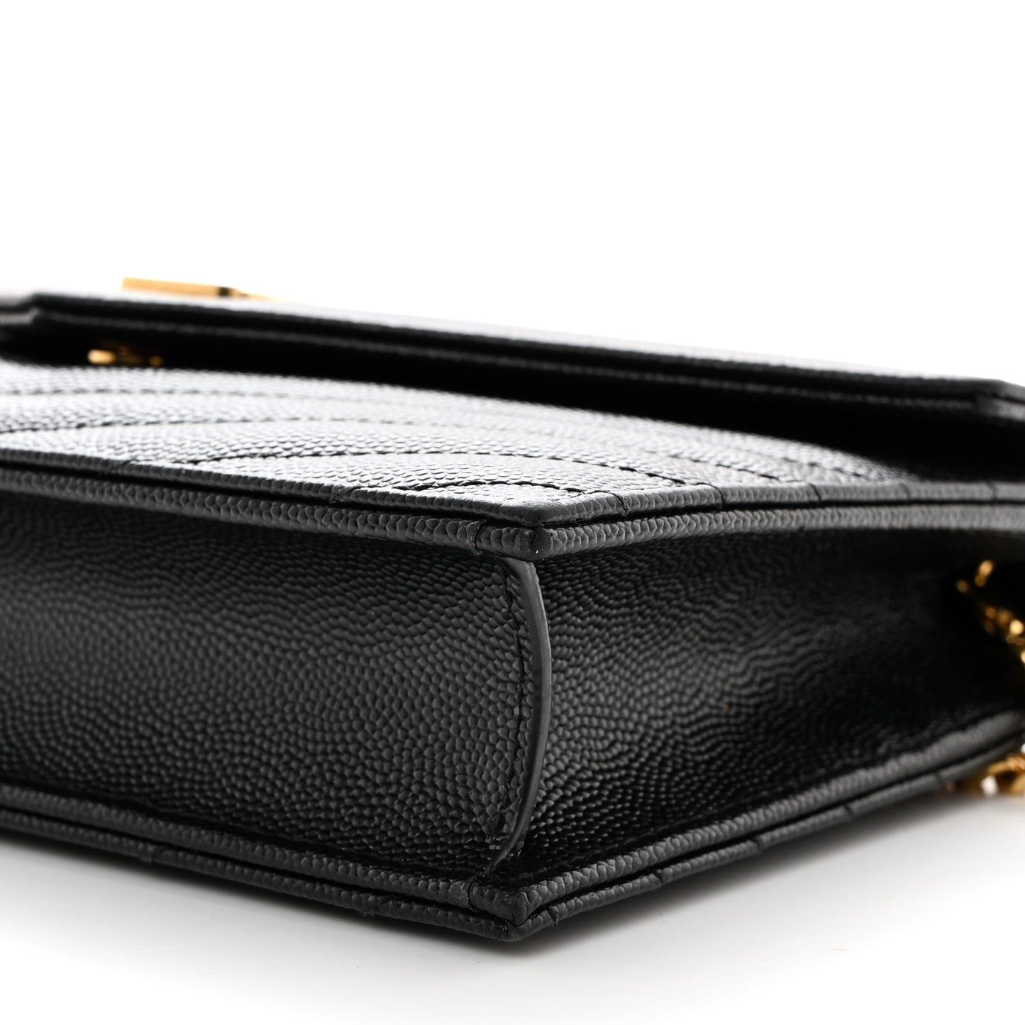 Grain De Poudre Matelasse Chevron Monogram Envelope Chain Wallet Black