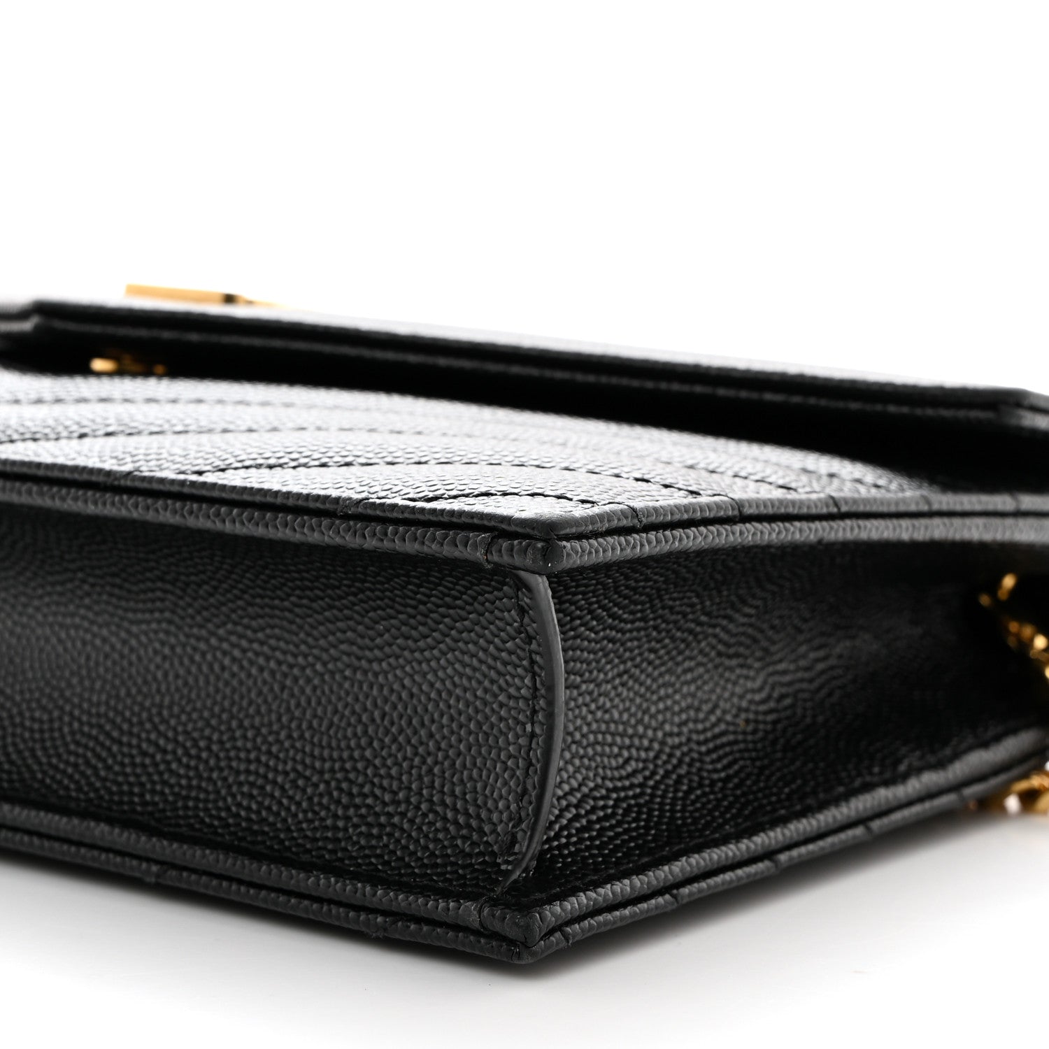 Saint Laurent Grain De Poudre Matelasse Chevron Monogram Envelope Chain Wallet Black 10 of 10