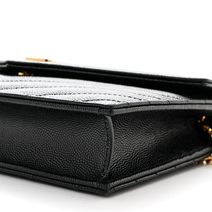 Saint Laurent Grain De Poudre Matelasse Chevron Monogram Envelope Chain Wallet Black 10 of 10