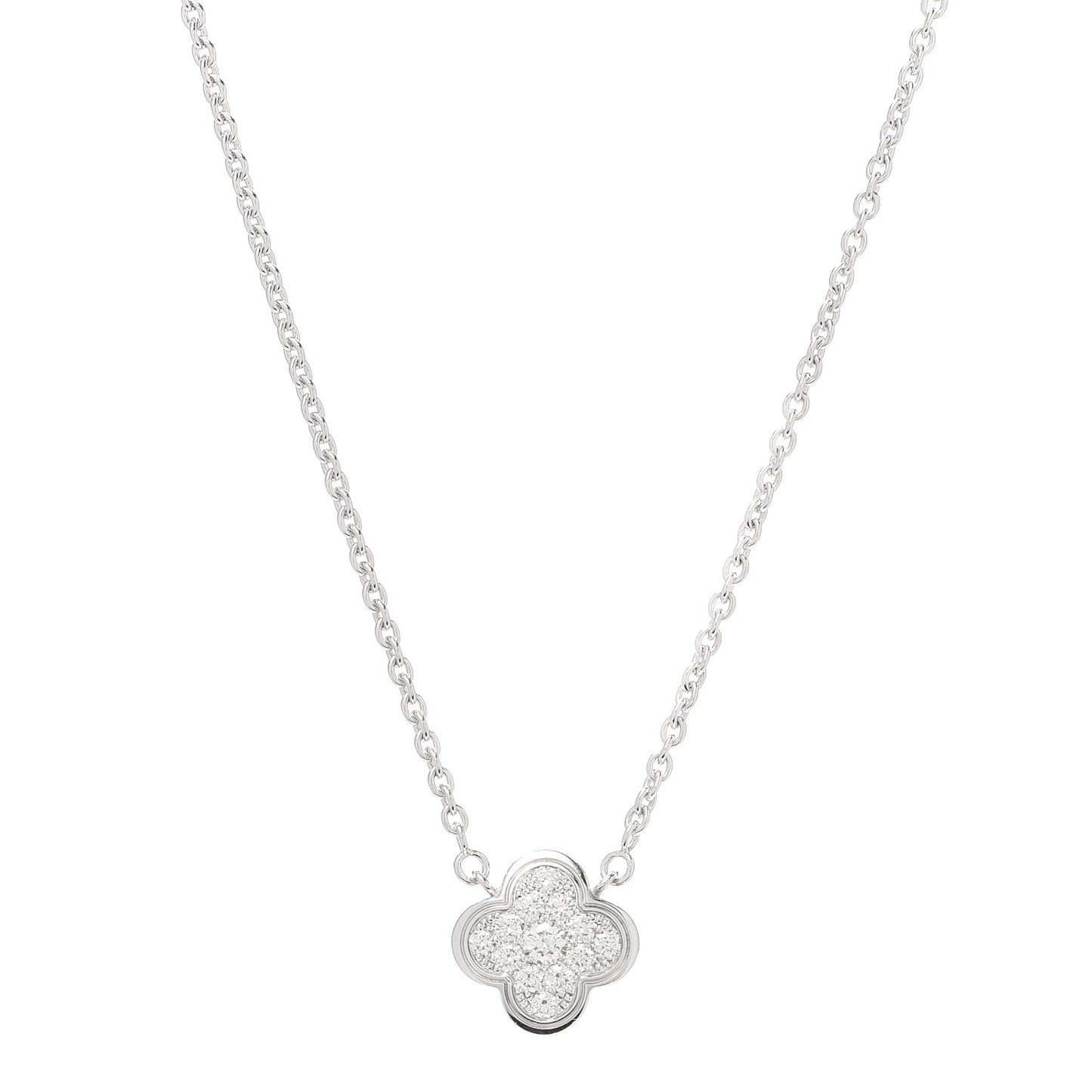 18K White Gold Diamond Pure Alhambra Pendant Necklace