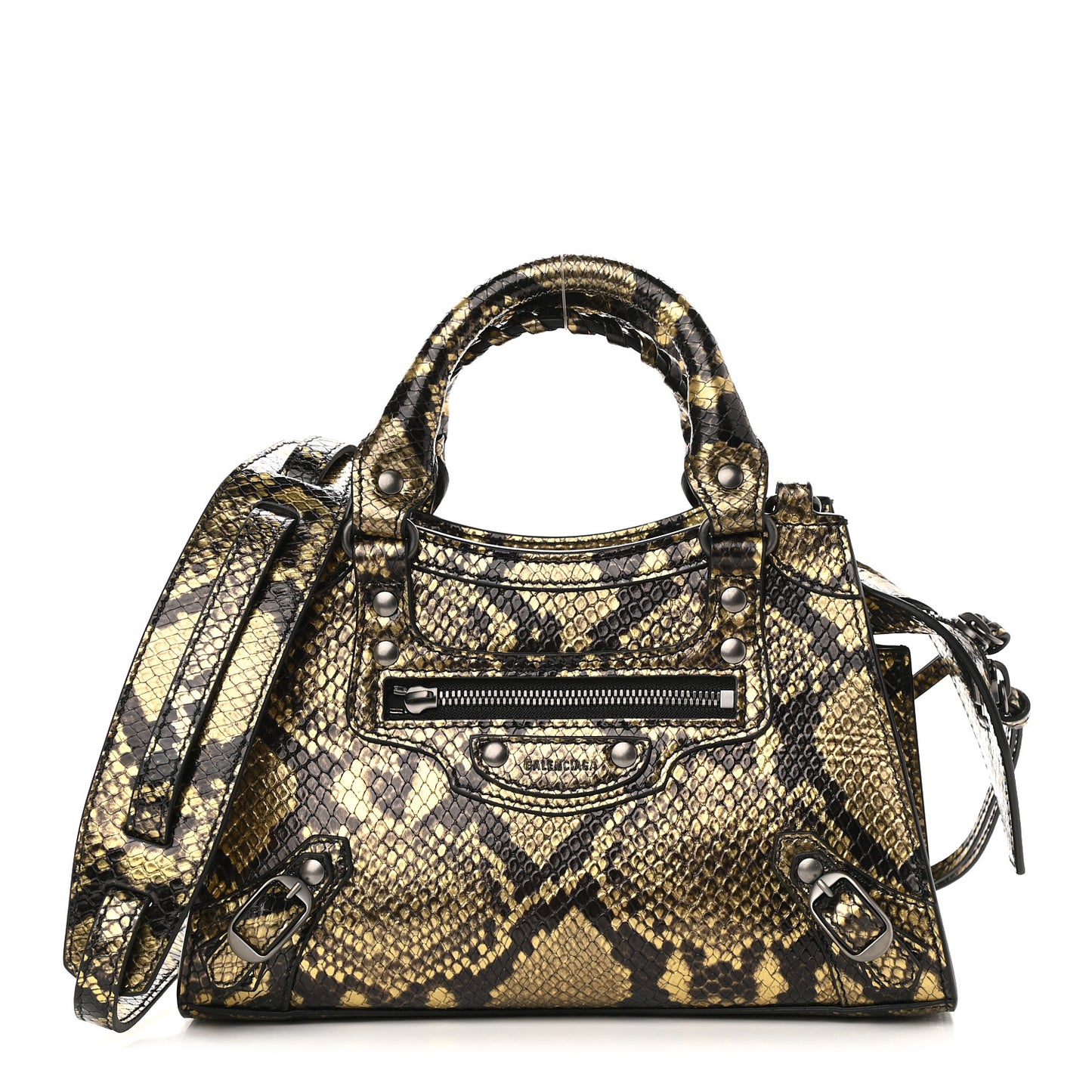 Grained Calfskin Snake Effect Neo Classic Silver Hardware Mini City Gold Black
