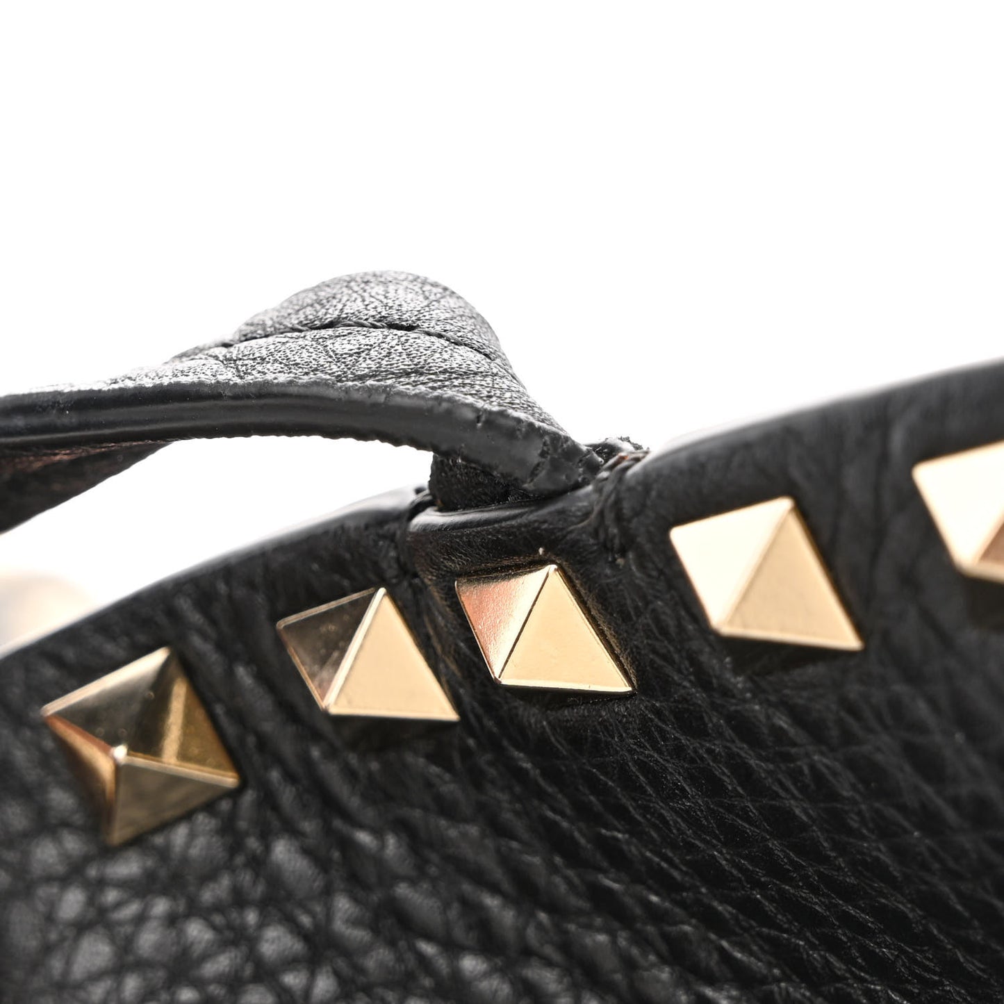 Grained Calfskin Rockstud Shoulder Tote Black