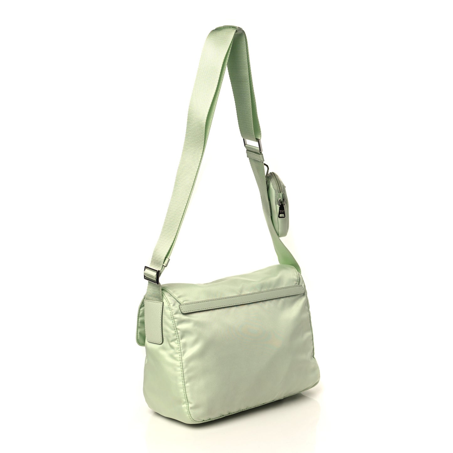 Re-Nylon Vela Saffiano Pocket Double Buckle Messenger Shoulder Bag Acqua
