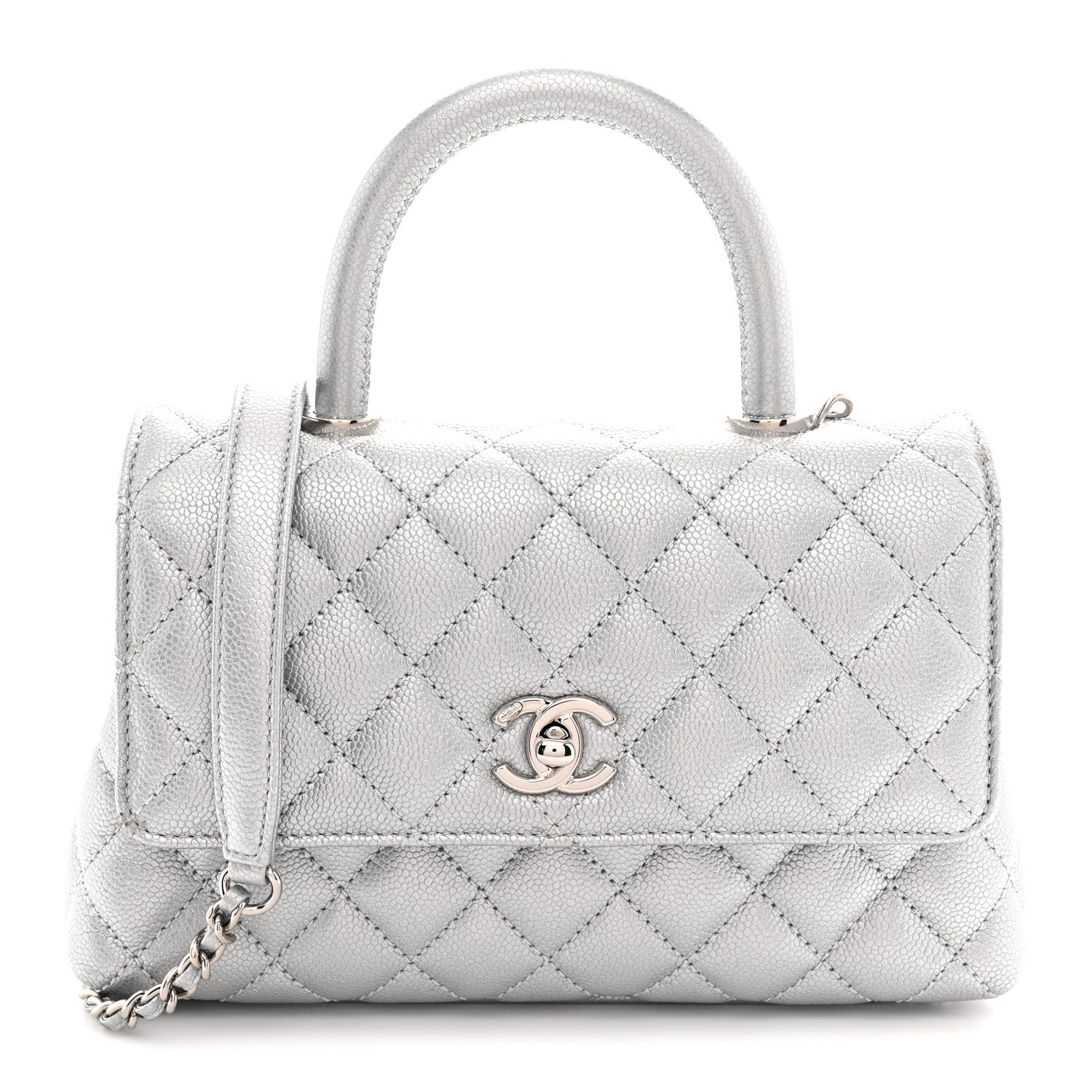 Chanel Metallic Caviar Quilted Mini Coco Handle Flap Silver 1 of 10