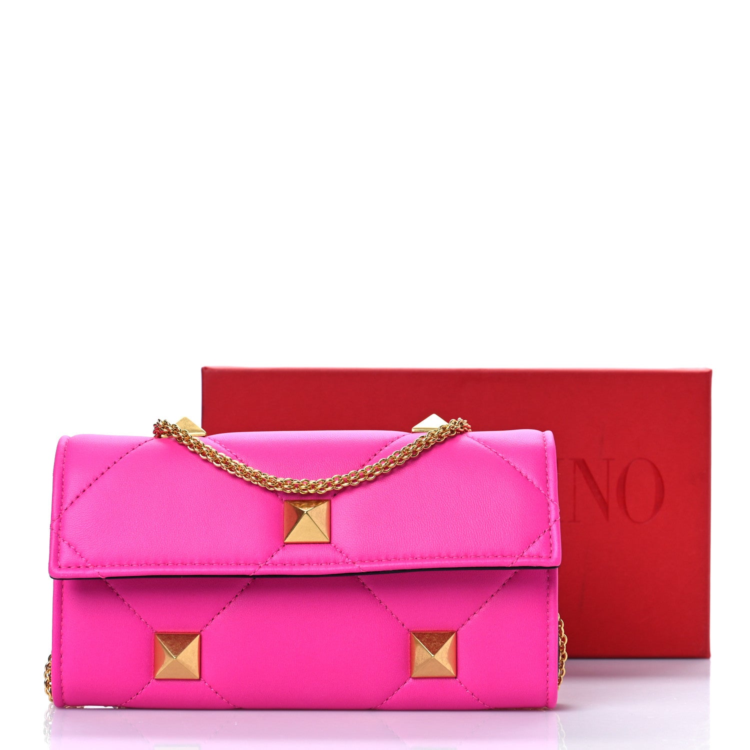 Valentino Garavani Nappa Roman Stud Wallet On Chain Pink PP 9 of 9
