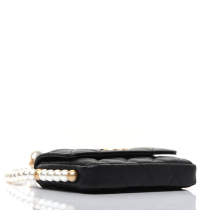 Chanel Calfskin Quilted About Pearls Card Holder Flap With Chain Black 4 of 14