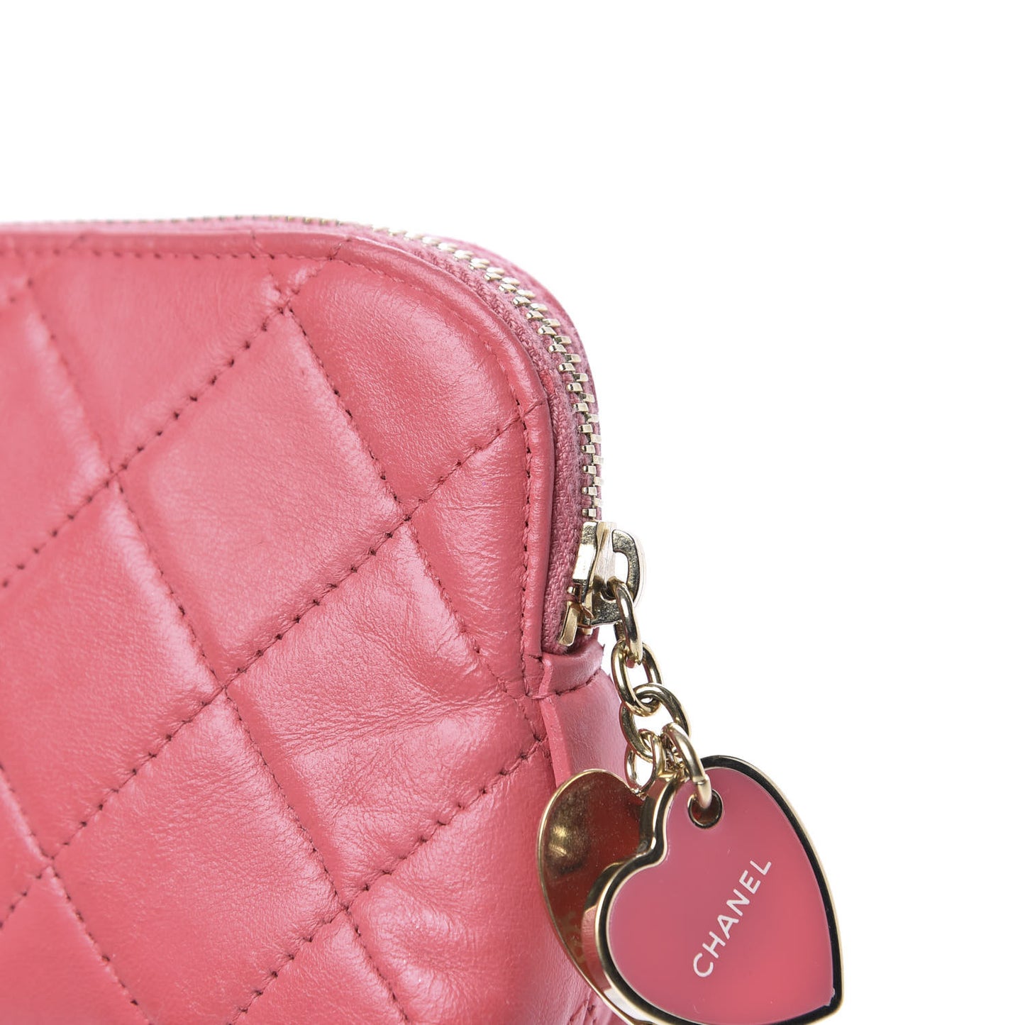 Lambskin Quilted Valentine Charms Small Cosmetic Pouch Pink