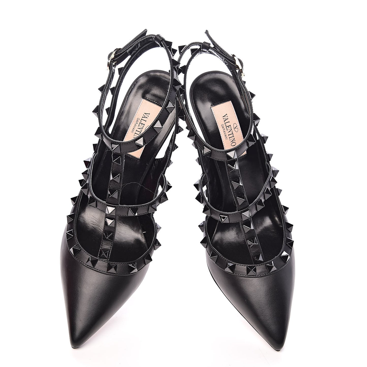 Calfskin Lacquered Monochrome Rockstud Ankle Strap 100mm Pumps 37 Black