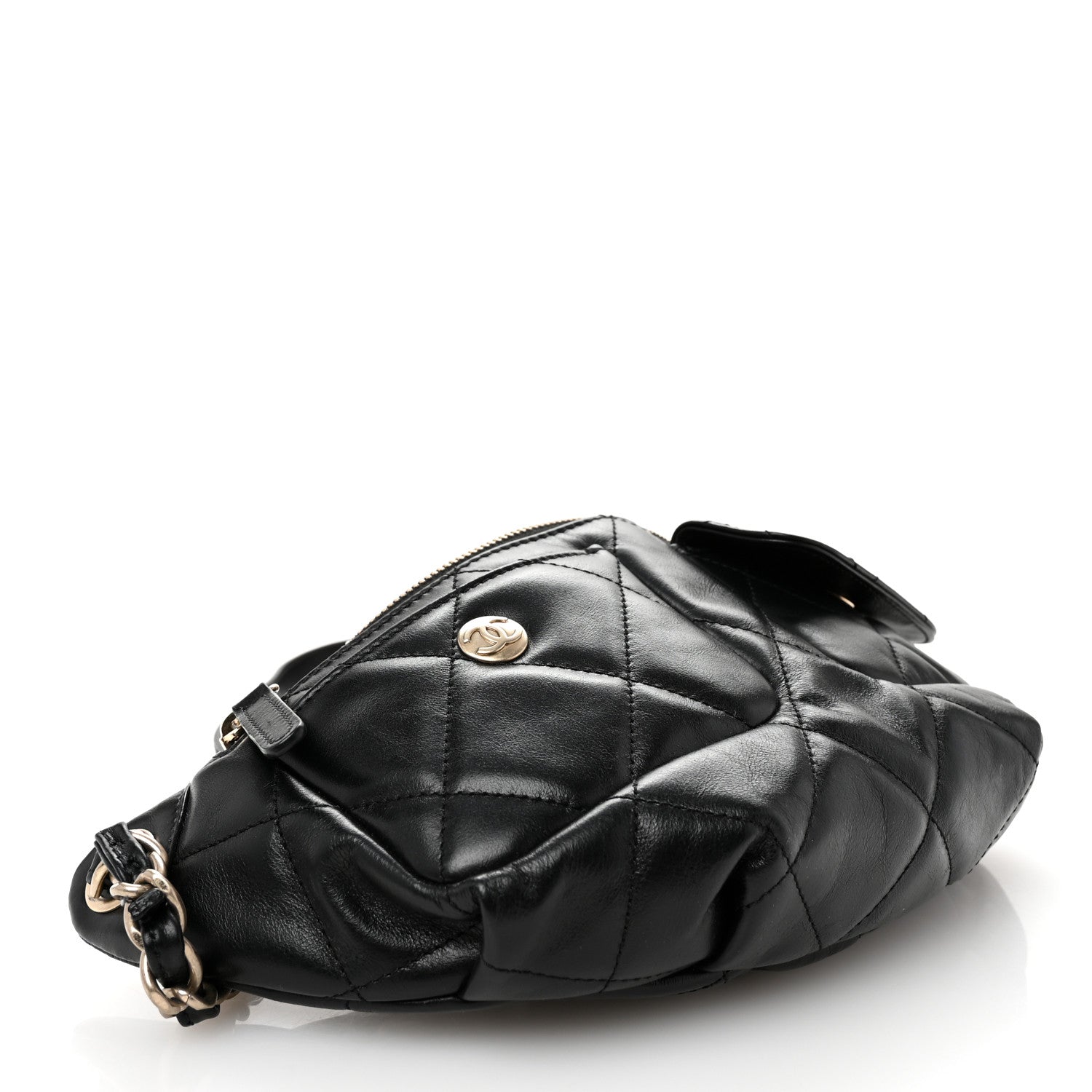 Chanel Shiny Aged Calfskin Quilted CC Pockets Jacket Waist Belt Bag Black 4 of 12