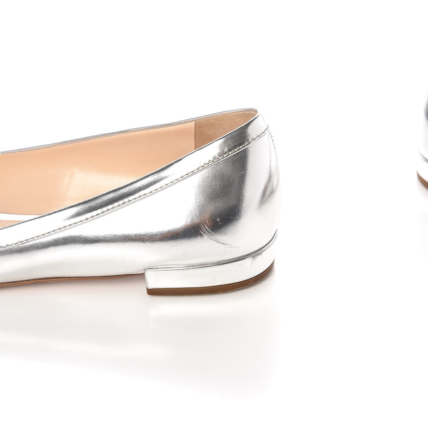 Prada Metallic Calfskin Bow Ballet Flats 39.5 Silver 10 of 12