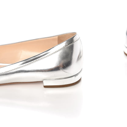 Prada Metallic Calfskin Bow Ballet Flats 39.5 Silver 10 of 12