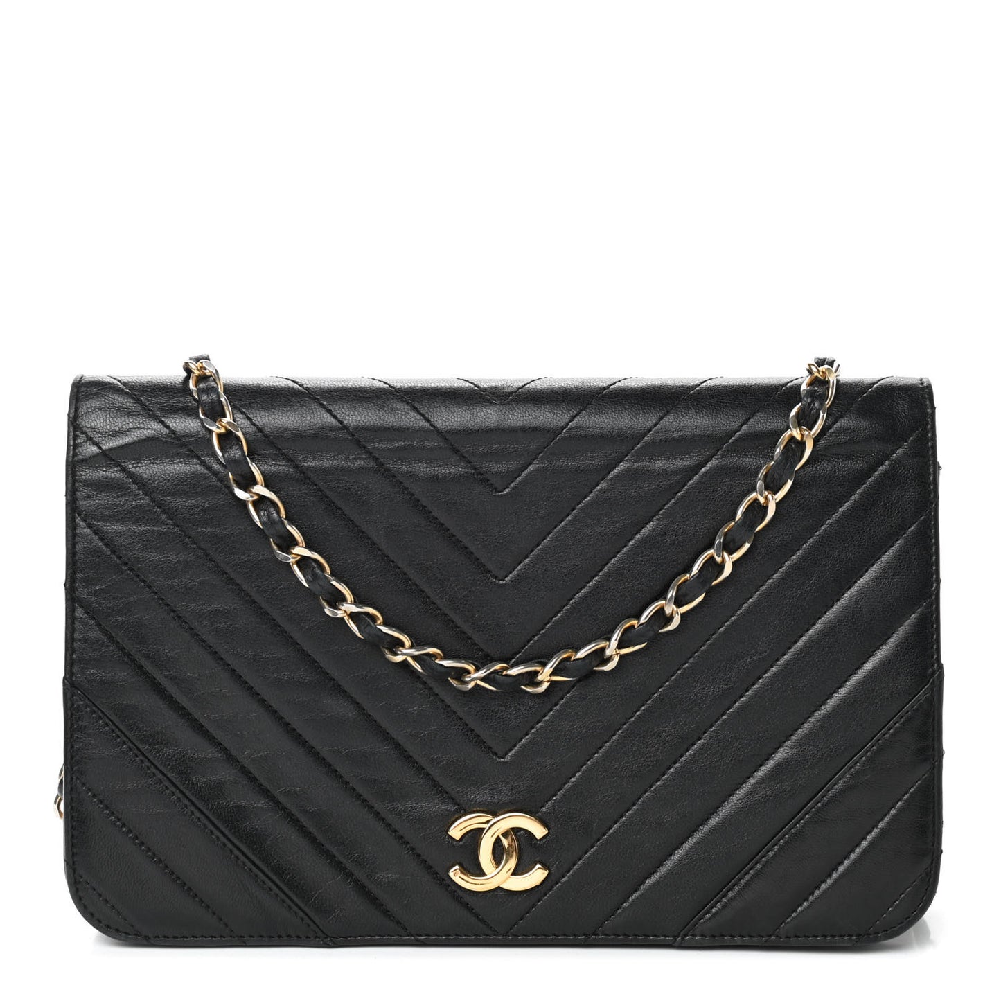 Lambskin Chevron Quilted Small Single Flap Black