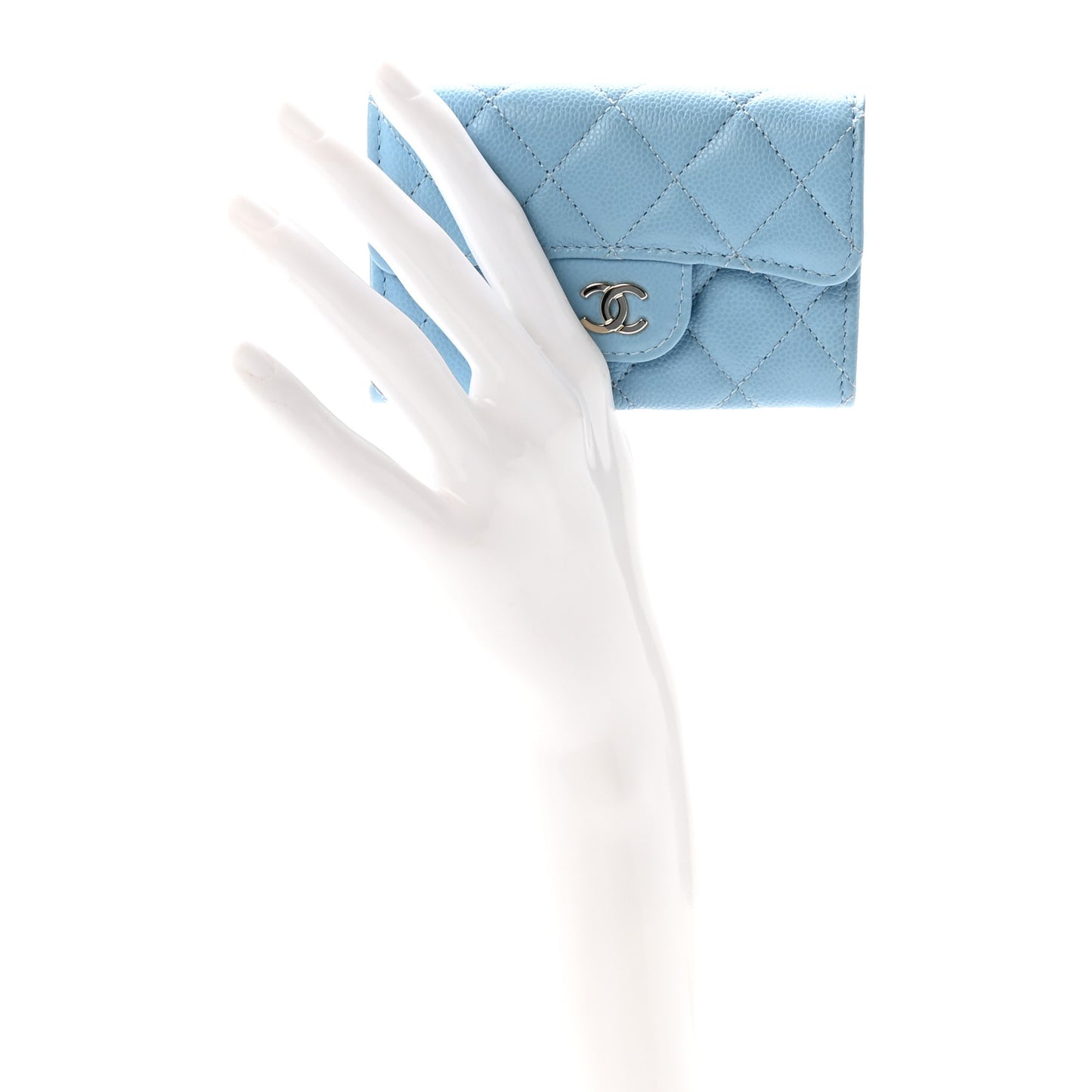 Caviar Quilted Flap Card Holder Wallet Light Blue