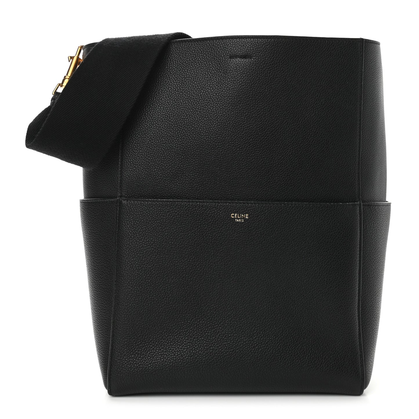 Soft Grained Calfskin Sangle Bucket Bag Black