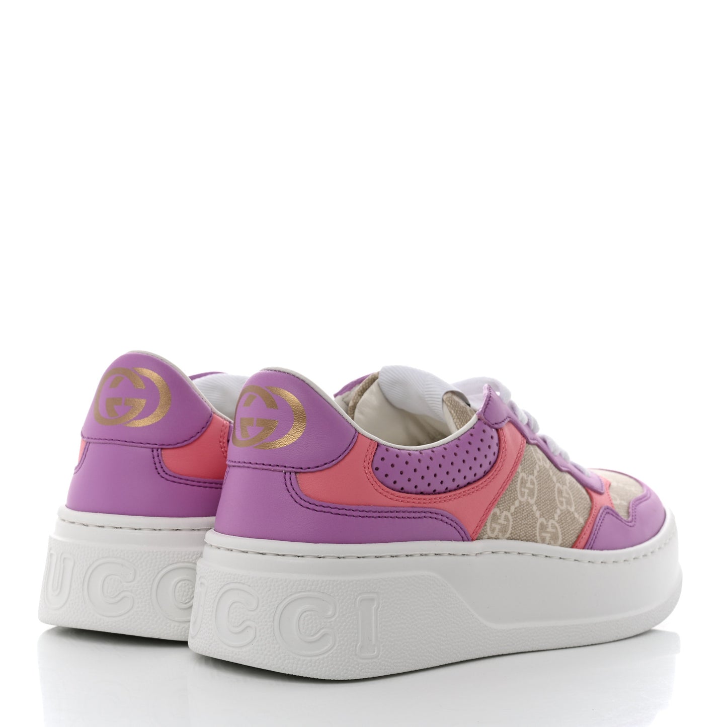 Calfskin GG Supreme Monogram Perforated Womens Platform 55mm Sneakers 38 Wild Cherry Beige Mystic White Bright Purple
