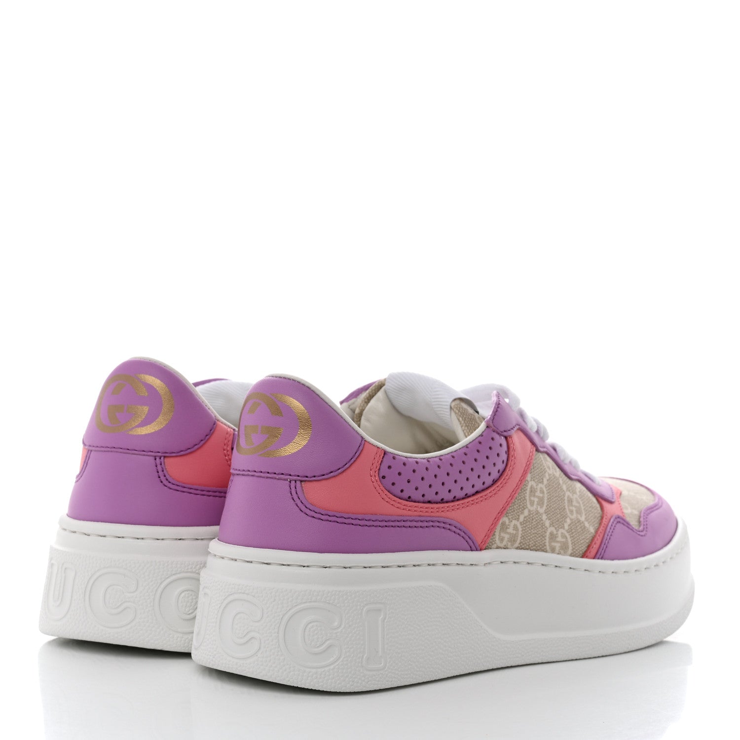 Gucci Calfskin GG Supreme Monogram Perforated Womens Platform 55mm Sneakers 38 Wild Cherry Beige Mystic White Bright Purple 4 of 9