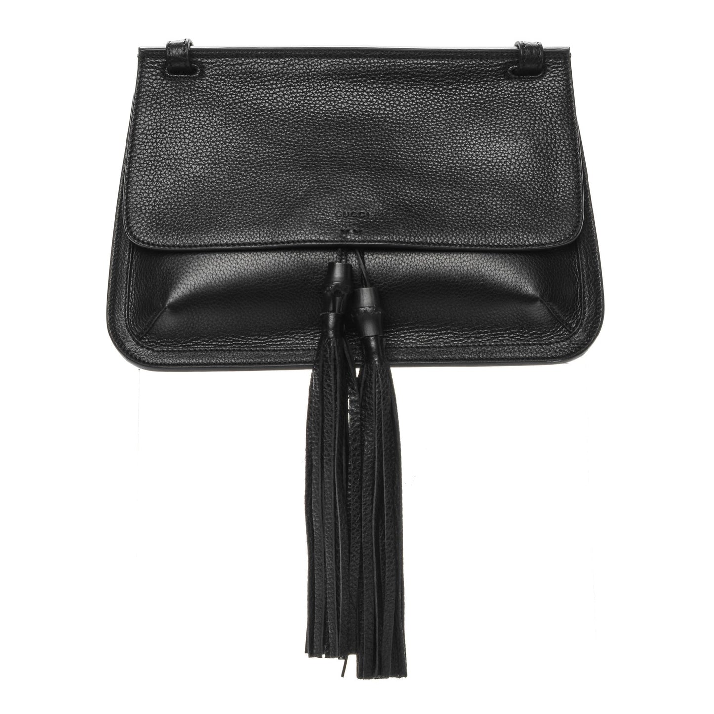 Pebbled Calfskin Medium Bamboo Daily Flap Shoulder Bag Black