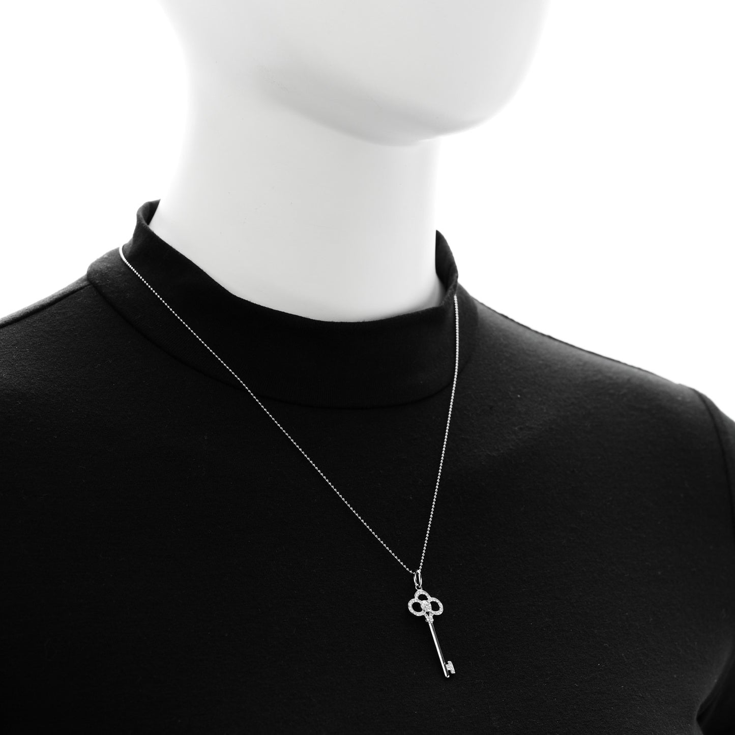 18K White Gold Diamond Crown Key Pendant Necklace