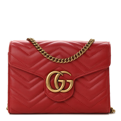 Gucci Calfskin Matelasse GG Marmont Chain Wallet Hibiscus Red 1 of 12