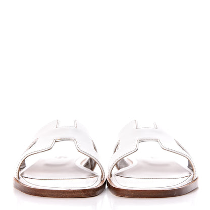 Hermes Box Calfskin Oran Sandals 37 White 2 of 10