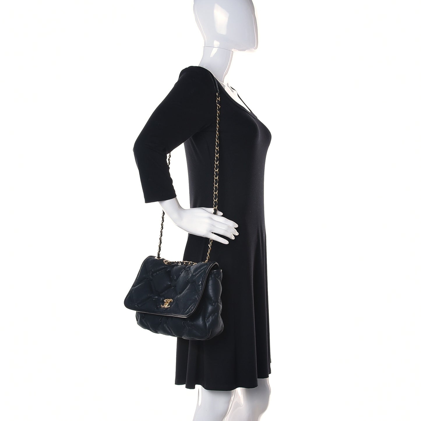 Iridescent Calfskin Quilted Small Chesterfield Flap Black