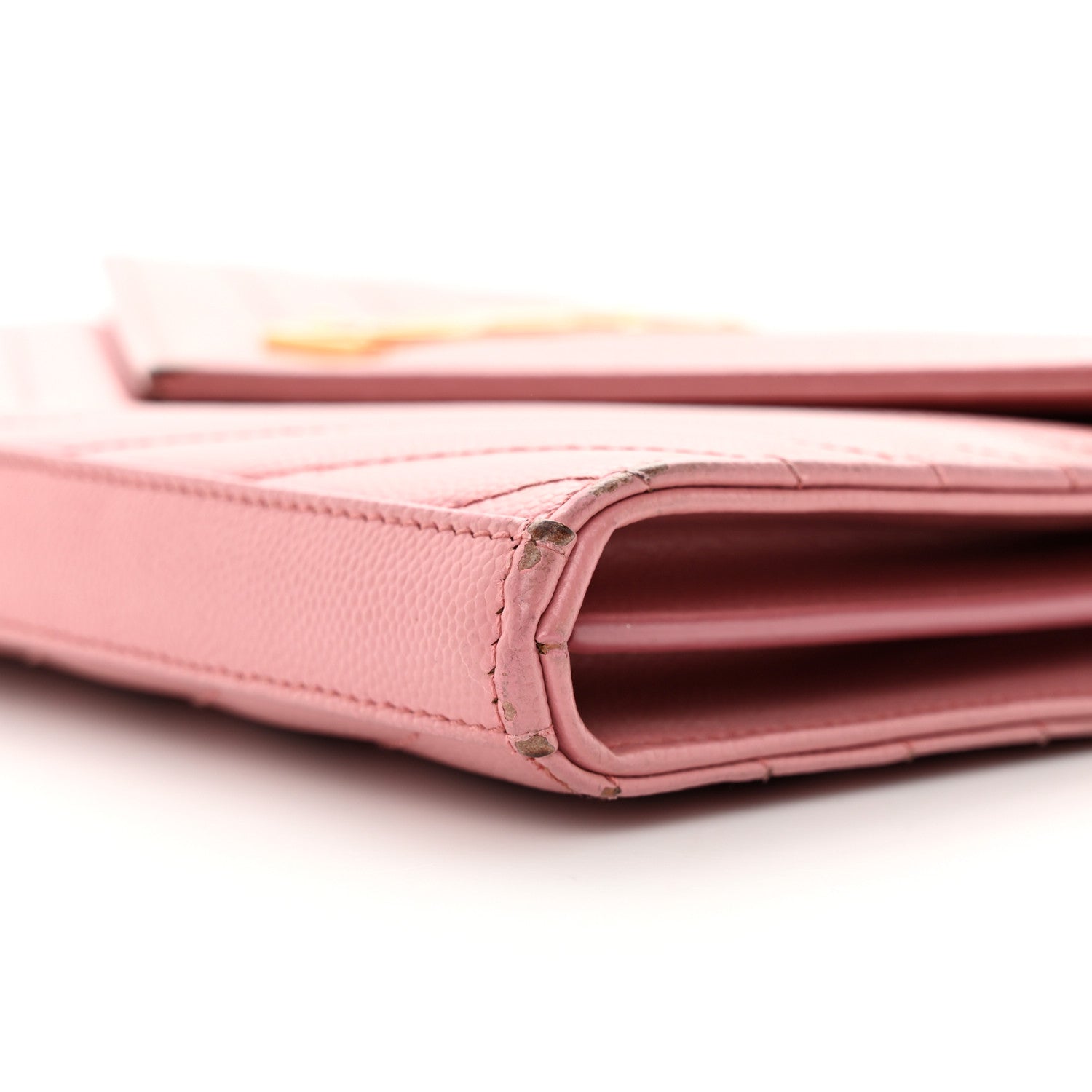 Saint Laurent Grain De Poudre Matelasse Chevron Monogram Chain Wallet Tender Pink 11 of 33