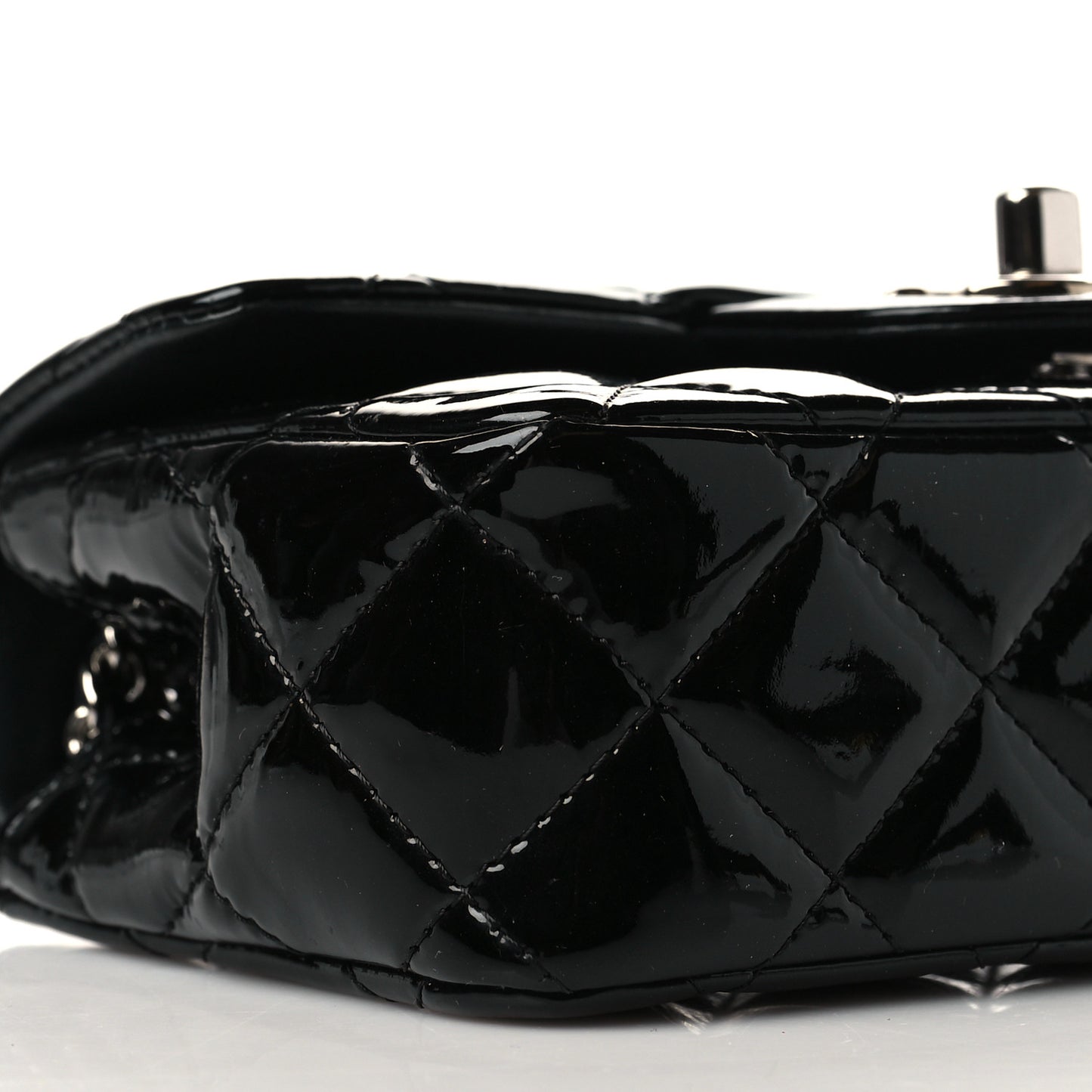 Patent Calfskin Quilted Extra Mini Rectangular Flap Black