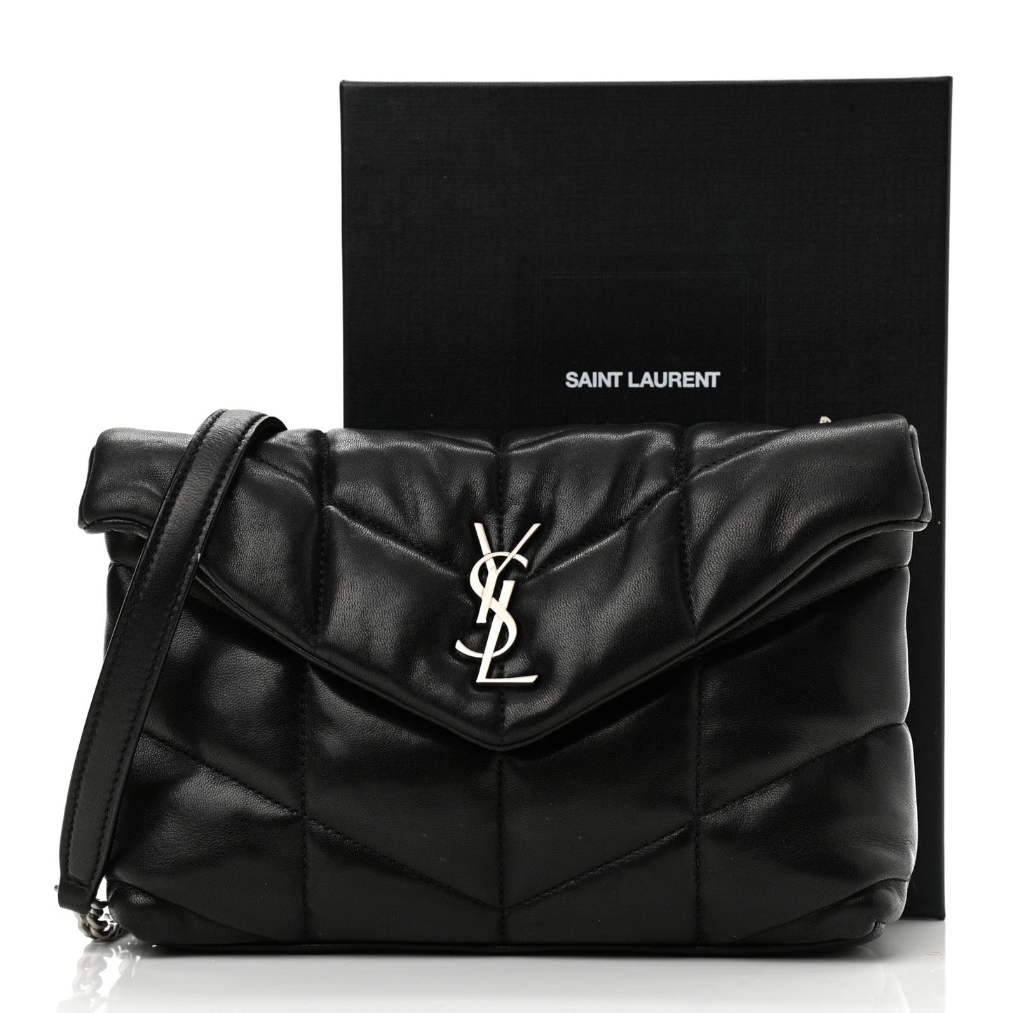 Lambskin Quilted Toy Loulou Puffer Monogram Chain Satchel Black