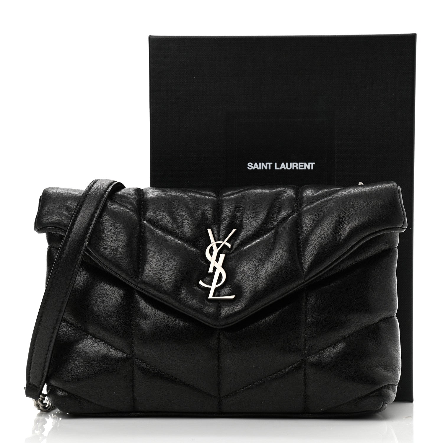 Saint Laurent Lambskin Quilted Toy Loulou Puffer Monogram Chain Satchel Black 16 of 16