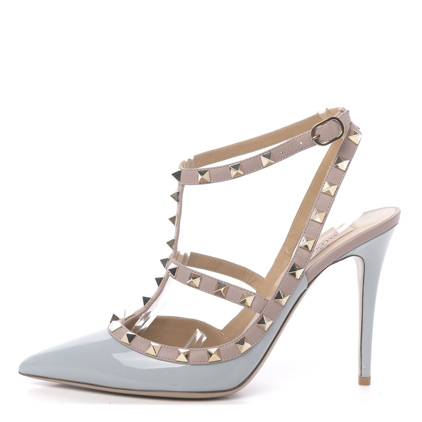 Patent Nappa Rockstud Ankle Strap 100mm Pumps 40.5 Sky Sorbet Poudre