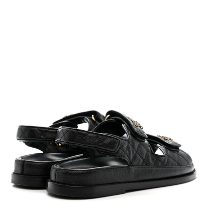 Chanel Grained Calfskin Velcro Dad Sandals 36.5 Black 5 of 10