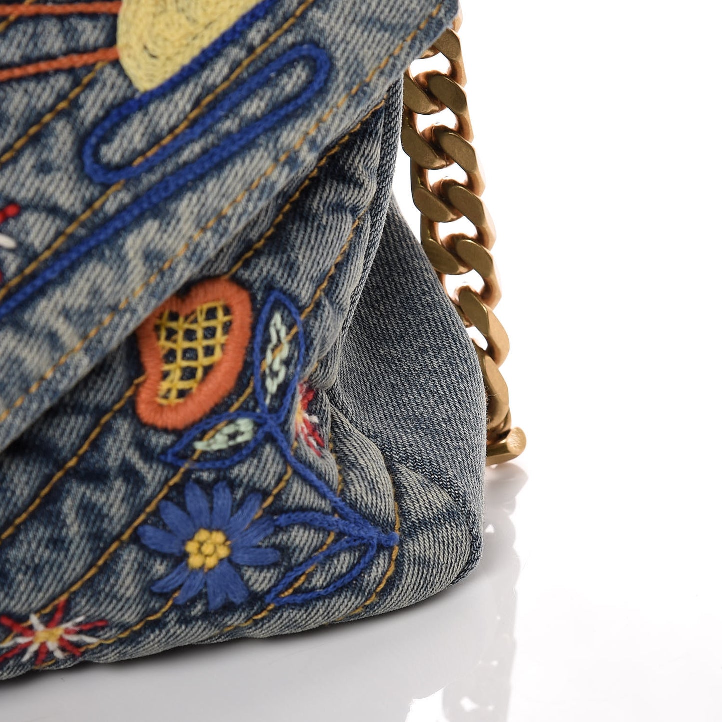 Denim Matelasse Chevron Summer Embroidered Monogram Medium College Bag Blue