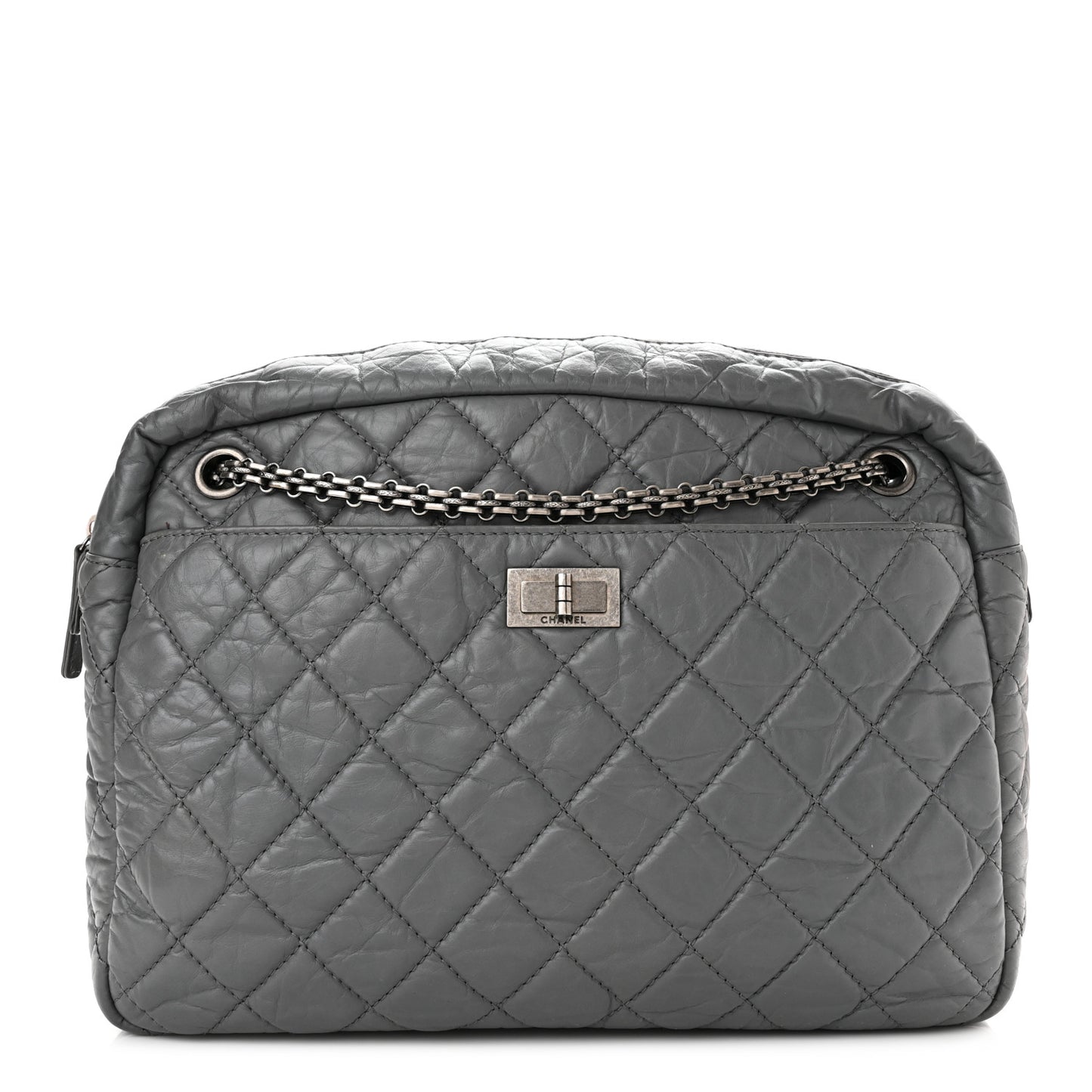 Aged Calfskin Quilted Large Reissue Camera Case Grey